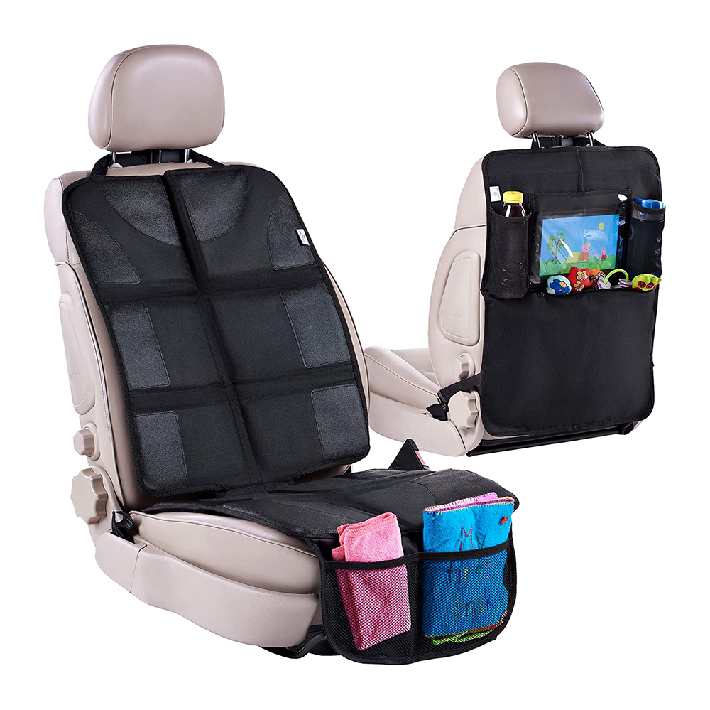 Жешка заштита за автомобилско седиште Отпорна на дамки Заштитна подлога за удар на задното седиште со џебови за складирање