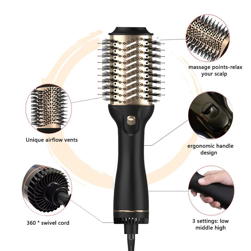 အဆင့်တစ်ဆင့် 4-in-1 Hot Air Brush Styler & Dryer Volumizer Ionic Hair Straightener အမျိုးသမီးများအတွက်
