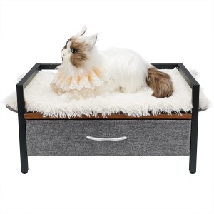 Cadru pat modern din lemn pentru pisici cu sertar