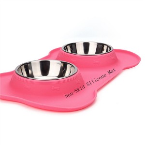 2 Stainless Steel Pet Dog Bowl nga walay Spill Non-Skid Silicone Mat