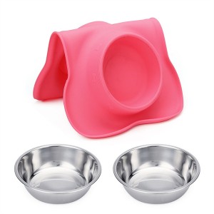 2 Stainless Steel Pet Dog Bowl mei Gjin Spill Non-Skid Silicone Mat