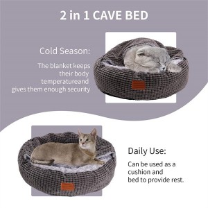 Grossist Warm Pet Cave Beds Hundsäng med Hooded filt fäst