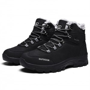 High-top Casual Genuine Leather Snow Boots Fur Black Winter Snow Boots Plush Hiking Shoes Men