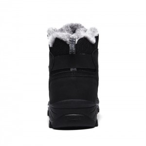 High-top Casual Genuine Leather Snow Boots Fur Black Winter Snow Boots Plush Hiking Shoes Men