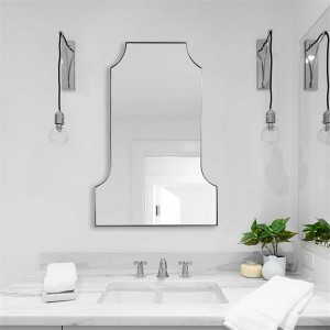 2023 HD Silver Mirror ဖြင့် ပုံသဏ္ဍာန်မမှန်သော သတ္တုဘောင်အသစ် ရေချိုးခန်းကြေးမုံ