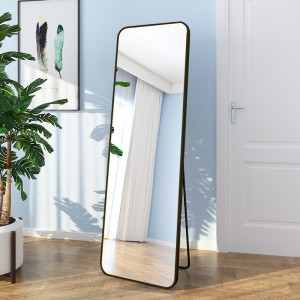 Тоалетно огледало с алуминиева рамка, правоъгълно R-ъгълно огледало за под с пълна дължина без задна плоча с U-образна скоба