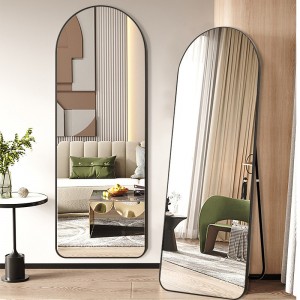 Mirror Aluminium Alloy Full-Body Mirror Kualitas Tinggi Emas lan Perak Black Full-Length Floor Mirror Bisa Digantung ing Tembok Lan Dipasang Ing Lantai