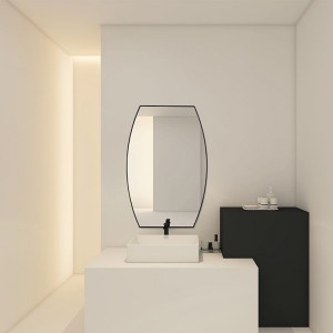 Daļēji ovāla metāla rāmja vannas istabas spogulis Guļamistabas spogulis OEM metāla dekoratīvo spoguļu rūpnīca