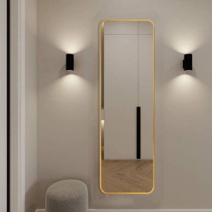 Модне алюмінієве сплавне рамне дзеркало, прямокутне R-кутне вертикальне меблеве дзеркало для спальні в повну довжину