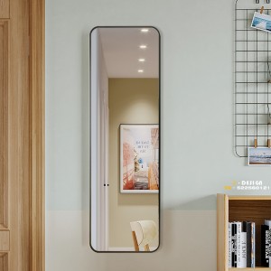 Madingas aliuminio lydinio rėmo veidrodis stačiakampis R kampo vertikalus miegamojo viso ilgio persirengimo baldų veidrodis