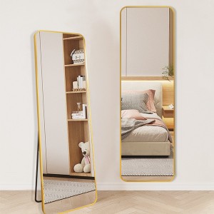 Modne lustro ze stopu aluminium, prostokątne, kątowe, pionowe, pełnowymiarowe lustro do sypialni