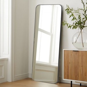 Modischer Spiegel mit Rahmen aus Aluminiumlegierung, rechteckiger R-Winkel, vertikaler Schlafzimmerspiegel in voller Länge für Ankleidemöbel