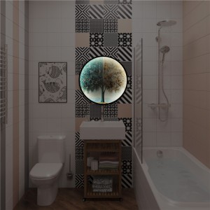 Modno LED pametno ogledalo s črnim kovinskim okvirjem za dnevno sobo, moderno okrasno steno za dom