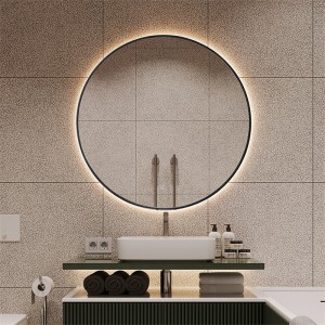 Geleide sirkelvormige aanraakskermspieël Demonster-ontwerp Metaalraam Intelligente badkamerspieël kan aangepas word