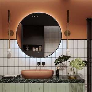 Geleide sirkelvormige aanraakskermspieël Demonster-ontwerp Metaalraam Intelligente badkamerspieël kan aangepas word