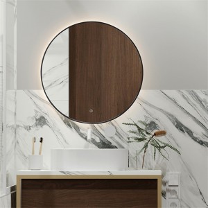 Led krožno ogledalo z zaslonom na dotik Demister Design Kovinski okvir Inteligentno kopalniško ogledalo je mogoče prilagoditi