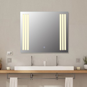 Gương cảm ứng thông minh LED hình chữ nhật tùy chỉnh của Châu Âu Gương chiếu sáng ba màu với thiết kế tùy chỉnh