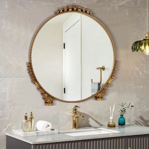 Γαλλικός στρογγυλός χρυσός αντικέ καθρέφτης τοίχου Pu Decorative Mirror Suppliers
