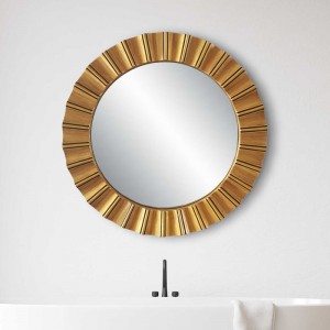 ክብ ጥንታዊ የአውሮፓ-ስታይ መስታወት የፈረንሳይ OEM Pu Decorative Mirror