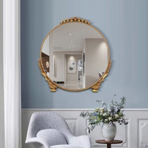 Fransk rund guld antik væg spejl Pu dekorative spejl leverandører