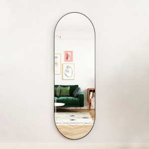 Облик на писта Огледало од алуминиумска рамка овално ODM Огледало во облик на домашен декор облекување ѕидно огледало без заден панел