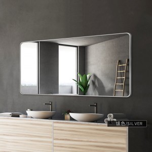 مرآة حمام بإطار من الألومنيوم مستطيلة الشكل معلقة أفقيًا وعموديًا