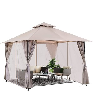 Outdoor Canopy Gazebo with Curtains, 10 x 10 feet Sun Shelter Tent, Meet Perfect Anti-UV Shade Waterproof Pavilion for Patio Party Garden Events