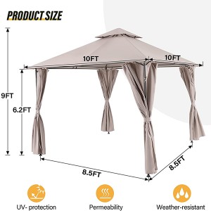 Outdoor Canopy Gazebo with Curtains, 10 x 10 feet Sun Shelter Tent, Meet Perfect Anti-UV Shade Waterproof Pavilion for Patio Party Garden Events