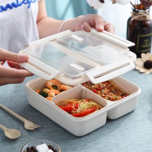 Bento box, Bento obedový box pre deti a dospelých, nepriepustné obedové nádoby s 3 priehradkami, obedový box vyrobený z materiálu z pšeničných vlákien (biely)