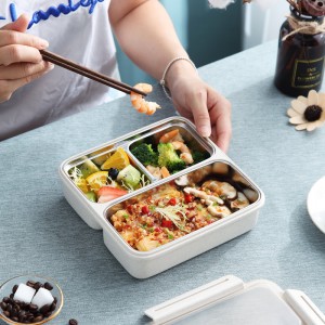 Bento Box, Bento Box na oběd pro děti a dospělé, Netěsné obědové nádoby se 3 přihrádkami, Box na oběd Vyrobeno z materiálu z pšeničných vláken (bílá)
