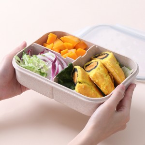 Bento-Box, Bento-Lunchbox für Kinder und Erwachsene, auslaufsichere Lunchbehälter mit 3 Fächern, Lunchbox aus Weizenfasermaterial (weiß)