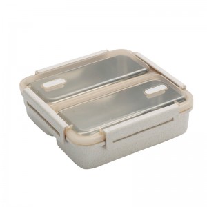 Bento Box, Bento Madpakke til børn og voksne, Lækagesikre frokostbeholdere med 3 rum, Madkasse lavet af hvedefibermateriale (hvid)