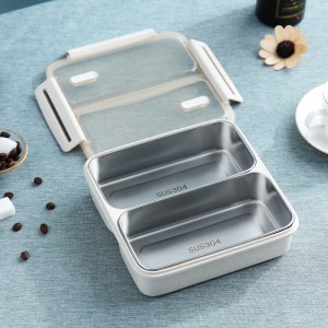 Bento Box, Bento lunchbox voor kinderen en volwassenen, lekvrije lunchcontainers met 3 compartimenten, lunchbox gemaakt van tarwevezelmateriaal (wit)