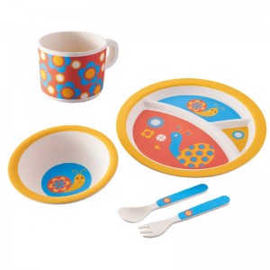 Alat makan tersuai RPET cetakan haiwan kanak-kanak menyediakan mangkuk dan pinggan mangkuk makan