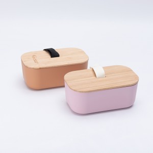 Kotak Penyimpanan Piknik Luar Ruangan PLA Kotak Makan Penutup Kayu Bambu Kotak Bento