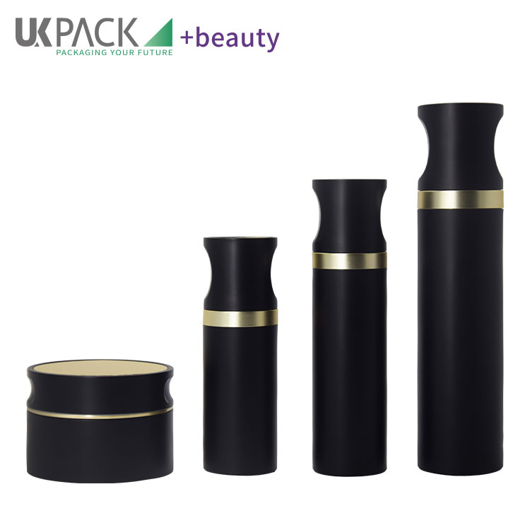 Juego de tarros de crema de botella sin aire de PP con tapa magnética, contenedor de cosméticos negro, traje UKM59