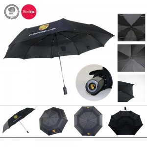 Prilagođeni promotivni poklon Visokokvalitetni BSCI reklamni sklopivi kišobran s automatskim otvaranjem i zatvaranjem s ispisom logotipa