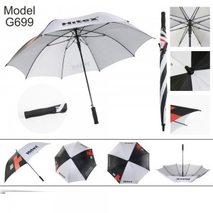 Промоција Прилагодена ветроупорна висококвалитетна автоматска отворена рачка EVA Голема големина голф чадор со печатење лого