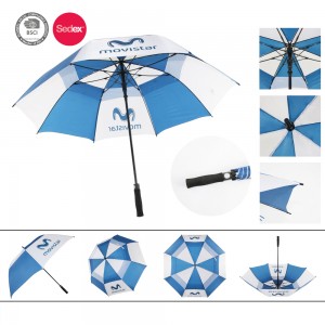 Промоција Прилагодена ветроупорна висококвалитетна автоматска отворена рачка EVA Голема големина голф чадор со печатење лого