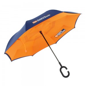 קידום לוגו מותאם אישית מודפס כפולה שכבה הפוכה מטרייה הפוכה לרכב עם ידית בצורת C