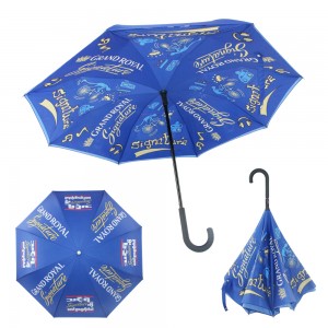 تھوک کسٹم لوگو پرنٹ شدہ آٹو اوپن ڈبل لیئر الٹی کار ریورس چھتری سی کے سائز کے ہینڈل کے ساتھ