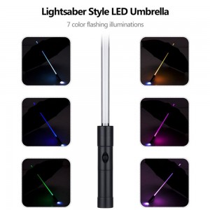 Impressões de logotipo personalizadas 7 cores piscando iluminações lâmina fria corredor de espada estilo sabre de luz LED guarda-chuva de golfe