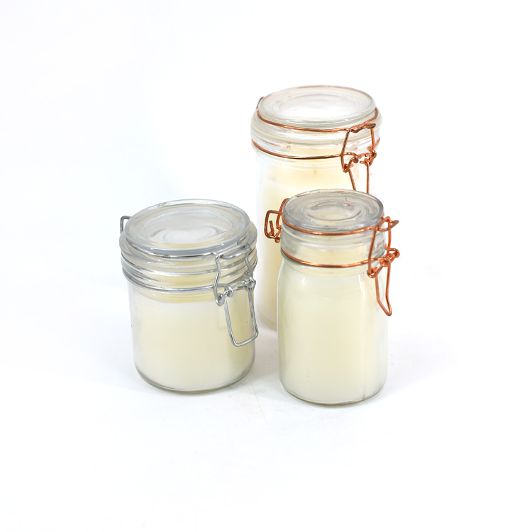 Glass Jar with Metal Sealed Hinged Lid Candle Set