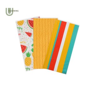 3 in 1  Coloful Print Washing Kitchen Towels  Non Streak Free Microfiber Drying Cloth Kitchen