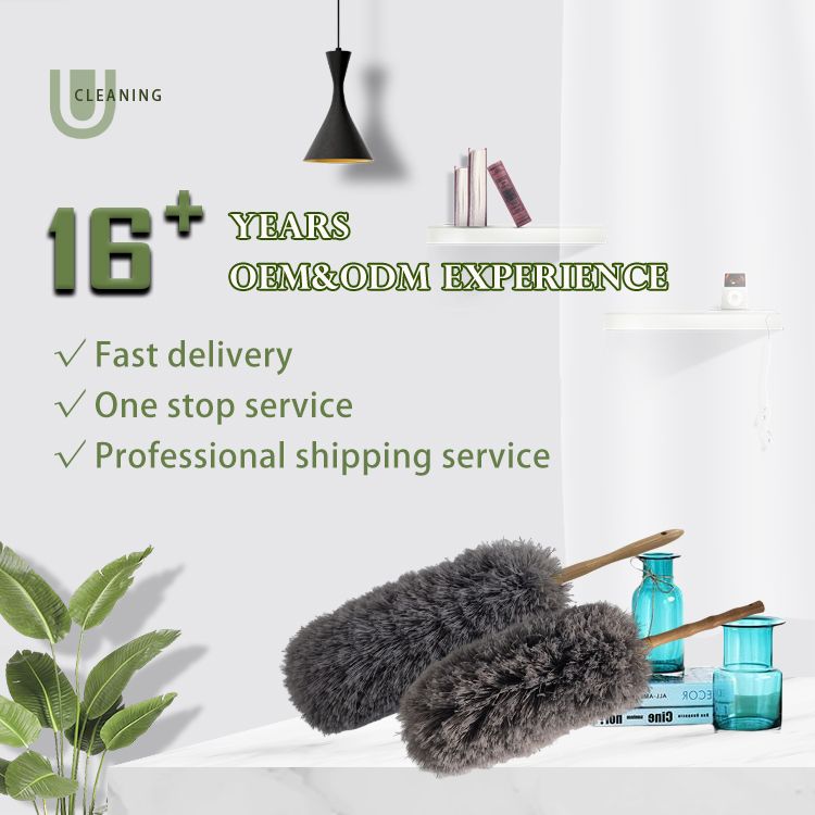 Customized Color Washable Bendable Feather Bamboo Wooden Handle Cleaning Duster