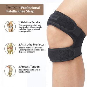 Patella-knærem, justerbar knæstøtte (3D silikonepude) til mænd, kvinder, forebyggelse af knæledssmerter og patella-stabilisator til løb, ridning, vægtløftning, fodbold, basketball, vandreture.
