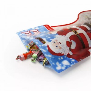 Customized wholesale Christmas Sock Candy Bag Santa Xmas Plastic Candy Gift Bag