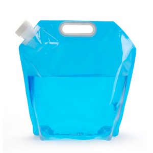 휴대용 파란색 재사용 가능 스탠드업 스파우트가 있는 유연한 플라스틱 워터백