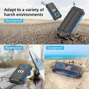 Multipurpose 30000mah outdoor powerbank solar with built in 3 charger cables for your outdoor adventures.