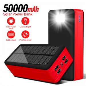 Solární powerbanka 50000 mAh, přenosná solární nabíječka telefonu s baterkou, 4 výstupní porty, 2 vstupní porty, solární baterie kompatibilní s iPhonem, tabletem, pro kempování, turistiku, výlety